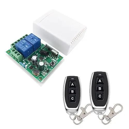 Produktbild: QIACHIP AC 220V 230V Funkfernbedienung Garagentor Schalter 2 Kanäl 433MHz RF Drahtloser Relais Empfänger mit 2 Sender für Garagentor, Rollläden und Pumpen