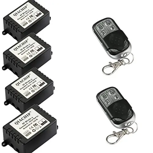 Produktbild: QIACHIP DC 12V Funkschalter mit Fernbedienung 433 mHz,Funk Relais 1 Kanal Momentan Schalter, Sender Empfänger Universal Handsender für Zentralverriegelung Auto,Türöffner