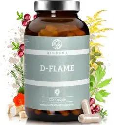 Produktbild: QIDOSHA® D-FLAME Blasen-Komplex ² mit D-Mannose, Cranberry, Kapuzinerkresse, Kürbiskern, Liebstöckel, Meerrettich, Rosmarin, Goldrutenkraut, L-Methionin & Zink plus Vitamin A & D3, Vitamine Blase