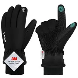 Produktbild: QIFENGL wasserdichte Winterhandschuhe Herren Damen Touchscreen Handschuhe, 3M Thinsulate Warme Skihandschuhe, rutschfest Fahrradhandschuhe für Wandern Laufen Motorrad Skifahren
