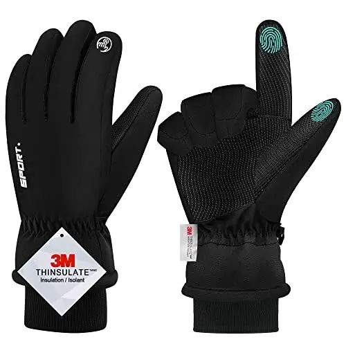 Produktbild: QIFENGL wasserdichte Winterhandschuhe Herren Damen Touchscreen Handschuhe, 3M Thinsulate Warme Skihandschuhe, rutschfest Fahrradhandschuhe für Wandern Laufen Motorrad Skifahren