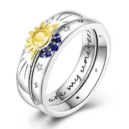 Produktbild: QIKAOLA 925 Sterling Silber Frauen Ringe Mond Stern Ring Evil Eye Ring Bunte Vintage Ringe Cubic Zirkonia Ring Stapelbare Statement Ringe für Frauen Größe 6-9