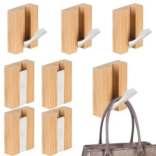 Produktbild: QILICZ Hakenleiste 8 Stück Kleiderhaken -Garderobenhaken Wandhaken für Jacken, Schals, Taschen, Rucksäcke, Handtücher und Mehrzweck Wand Haken Holzhaken Garderobe
