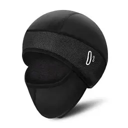 Produktbild: QIMEI-SHOP Fahrrad Mütze Winddichte Wintermütze Helm-Unterziehmütze mit Maske und Kordelzug Helmmütze für Fahrradhelm Skihelm Kletterhelm Schwarz
