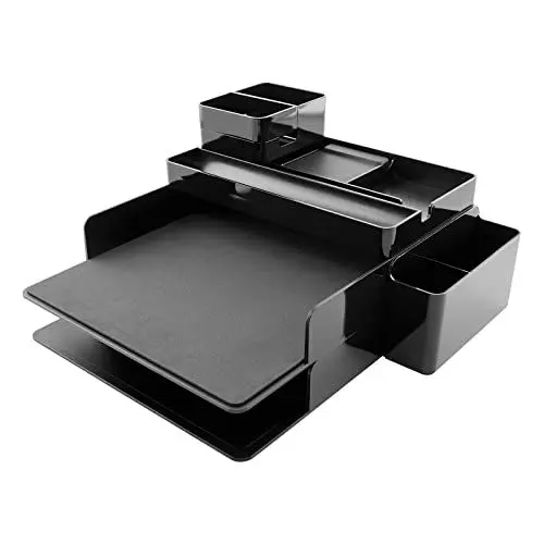 Produktbild: QIMIN® Schreibtisch Organizer Stiftehalter Büro, Office, Desk Stifte Organizer Ablagefächer stapelbar mit Handy und iPad Halter (schwarz)