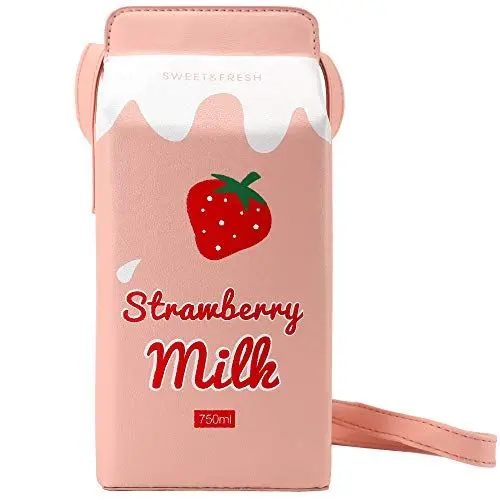 Produktbild: QiMing Erdbeermilch Box CrossBody Portemonnaie-Tasche,PU-Handy-Schultertasche für Frauen Mädchen(CaoM)