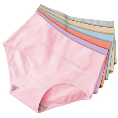 Produktbild: QINCAO Unterhosen Damen, 6er Pack Hohe Taille Slips Baumwolle Unterwäsche, Stretch Atmungsaktiv Panties Weich