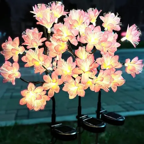 Produktbild: QINER Solarlampen für Außen Garten, 3 Stück 36 LED Gartenbeleuchtung Solar, 2 Modi Gartenleuchten Solarleuchten für Außen, Solar Kamelienblüten Gartendeko für Draußen, Balkon Deko Garten