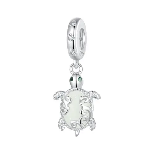 Produktbild: Qings Schildkröte Anhänger Charm Leuchtende 925 Sterling Silber Glow in the Dark Tier Meeresschildkröte Turtle Charms Bead für Europäische Armbänder und Halsketten für Frauen Mädchen
