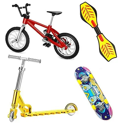 Produktbild: QINIFIFY Finger Spielzeug Set, 4 Stück Mini Skateboards Fingerboard Fingerfahrrad Finger Scooter Finger Vitality Board Kinder Mitgebsel für Geburtstagsparty (Rot)