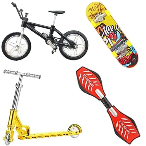 Produktbild: QINIFIFY Mini Finger Toy Set, 4 Stück Finger Skateboards Finger Fahrrad Finger Roller Finger Vitality Board Training Requisiten Fingerspitzen Bewegung Spielzeug Spiele für Kinder (Schwarz)