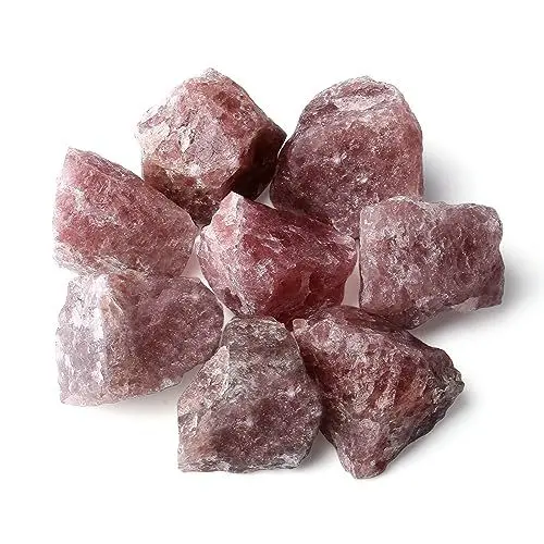 Produktbild: QINJIEJIE 100% Großes Erdbeerquarz Rohsteine Premium Wassersteine Kristalle Steine 4 Stück Natursteine Heilsteine set 4.5-5 cm
