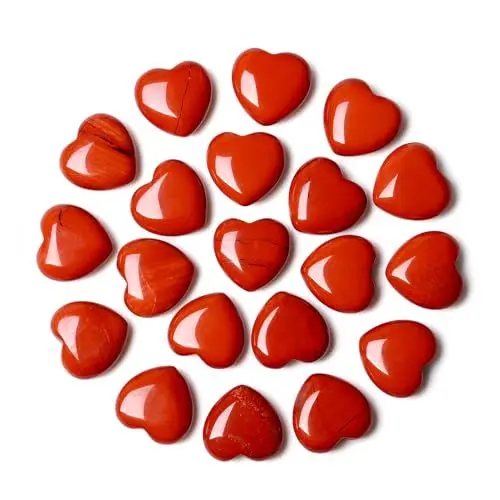 Produktbild: QINJIEJIE 20 Stück Roter Jaspis Herz Edelsteine Heilung Kristall Geschenk Natürliche Steine Liebe Herz Stein Reiki Kristalle für Meditation 0,6 Zoll