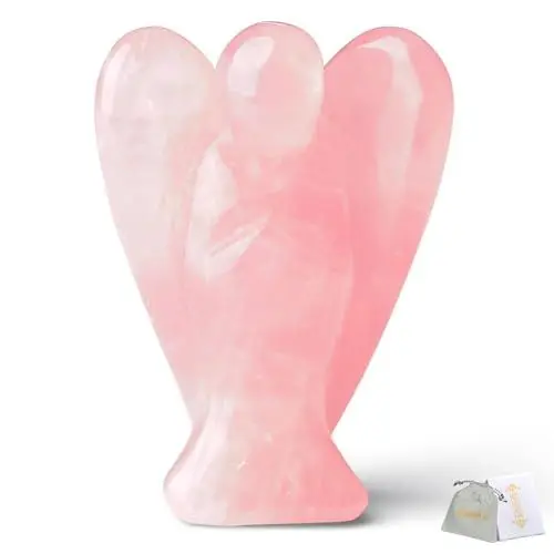 Produktbild: QINJIEJIE Rosenquarz Engel Figur Kristall Schutzengel Geschenk Edelsteine Kristalle Angel Schutzengel Statue Reiki Guardian Angel Handschmeichler Wächter Angel Deko