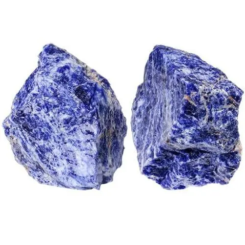 Produktbild: QINJIEJIE Blauer Sodalith Große Stein 2 Stück 100% Natursteine Kristalle Heilsteine Raw Steine für Meditation Reiki Dekosteine