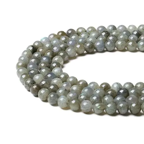 Produktbild: QINJIEJIE Grauer Labradorit Perlen zum Auffädeln 8mm Edelstein Perlen Zum Basteln 50 Stück Runde Graue Beads Naturstein Beads für Armbänder Erwachsene DIY Halskette Schmuckherstellung