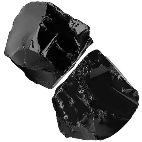 Produktbild: QINJIEJIE Obsidian Große Kristall Rohstein 2 Stück 100% Natursteine Kristalle Raw Steine Premium Wasserstein für Meditation Reiki Dekosteine