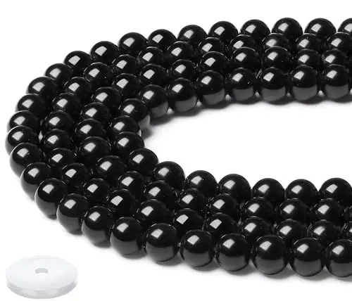 Produktbild: QINJIEJIE Obsidian Perlen 8mm mit Loch Edelstein Perlen Zum Basteln Runde Kristall Beads 50 Stück Schwarze Beads für Armbänder Erwachsene DIY Halskette Schmuckherstellung