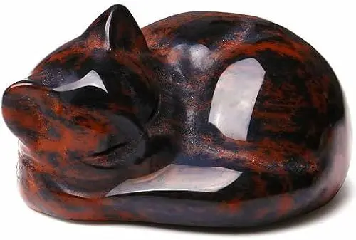Produktbild: QINJIEJIE Roter Obsidian Katze Kristalle Heilsteine Figur Schlafende Katzenfigur Statue Edelsteine SkulpturGlück Kätzchen Niedliche Dekoration Geschenk für Katzenliebhaber Männer Frauen