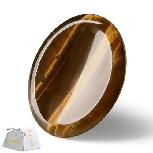 Produktbild: QINJIEJIE Tigerauge Heilsteine Kristall Handschmeichler Kristall Sorgensteine Daumen Edelstein Oval Kristalle Edelsteine Palm Stein Stress Relief Reiki Heilung Meditation