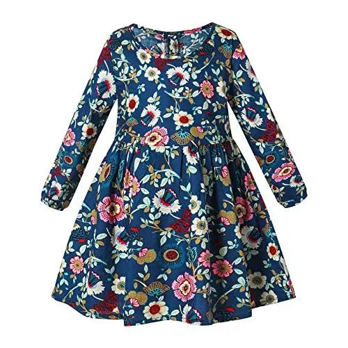 Produktbild: QINQNC Baby Mädchen Neugeborene Kinder Weiche Babyset Kinder Blumen lässige Kleinkind Zweifache Kleidungsstücke Prinzessin Druck Baby A-Linie Outfits & Set Teenager Mädchen Kleidung (Navy, 6-7 Years)