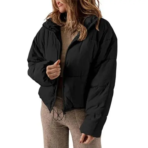 Produktbild: QINQNC Damen Extrem Warme Winterjacke Women Shearling Steppjacken für Damen, langärmelig, Durchgehender Reißverschluss, Steppjacken, Mäntel mit Taschen Women Fellkragen Winddichte (Black, S)