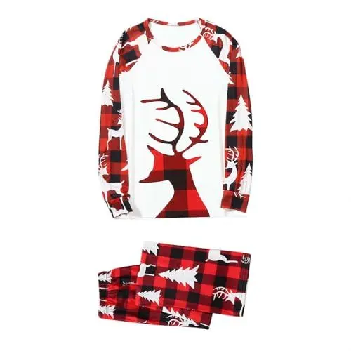 Produktbild: QINQNC Damen Herren Kinder Baby Familie Weihnachten Mama Mutter Weihnachten Gedruckt Familienkleidung Passende Langarmshirts Hosen Hemd Hosen Set Herren Damen Kinder Kuschelig Matching (Red, XXL)