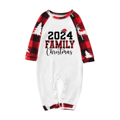 Produktbild: QINQNC Damen Herren Kinder Baby Kuschelig Matching Bady's Weihnachten 2024 Familie Weihnachten Bedruckt Home Freizeit Split Nachtwäsche Zweiteiliges Set Damen Herren Paare Winter (White, 0-3 Months)