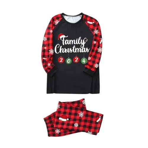 Produktbild: QINQNC Damen Herren Paare Kuschelig Matching Schlafanzug Mamas Weihnachten 2024 Familie Weihnachten Bedrucktes Home Leisure Split Nachtwäsche Zweiteiliges Set Herren Damen Kinder Weihnachten (Red, XL)