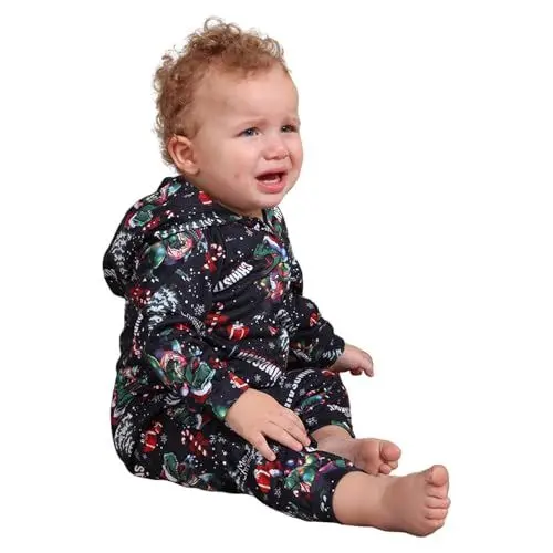 Produktbild: QINQNC Damen Herren Partner Kuschelig Matching Babykleidung Familie passende Rentier Eltern Kind Kleidung Damen Herren Kinder Bedruckte Nachtwäsche Outfits (Black, 9-12M)