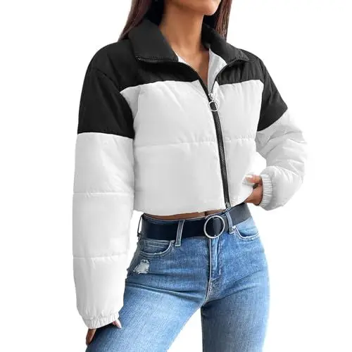 Produktbild: Kurzmantel Damen üBergang Wintermantel MäDchen Damen-Kurzjacke aus farblich passender, warmer, lockerer, dünner Baumwolle mit Reißverschluss und Taschen Fleecemantel Damen Fleecejacke (White, XL)