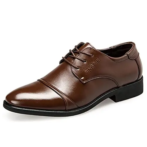 Produktbild: QINQNC Herren Atmungsaktive Anzugschuhe Herren Mode und Herren Lederschuhe Low Heel Spitzschuh Einfarbig Einfach Britischer Stil Manner Schwarz Trachtenschuhe Herren Leather (Brown, 40)