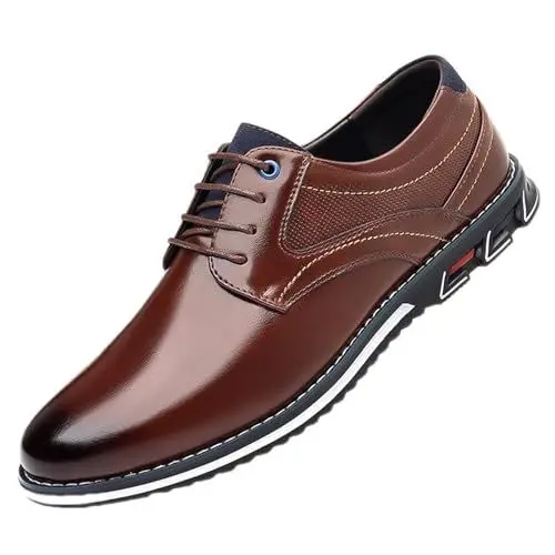 Produktbild: QINQNC Herren Bequeme Schwarz Freizeit Lackschuhe Men Herrenschuhe, atmungsaktiv, orthopädische Businessschuhe, lässige Wanderschuhe Herren Velour Formal Shoes Herren Leather (Brown, 38)