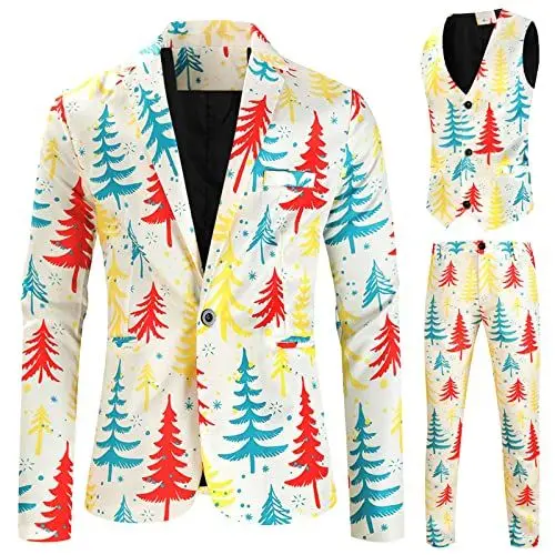 Produktbild: QINQNC Herren Graduation Weste Anzughose Weste Herren Herrenmode lässig Bedruckte Weihnachtsjacke Hose Weste Dreier-Set Herrenanzüge & Sets Herren Damen Wolle Einreihiger Anzughose Weste (A, M)