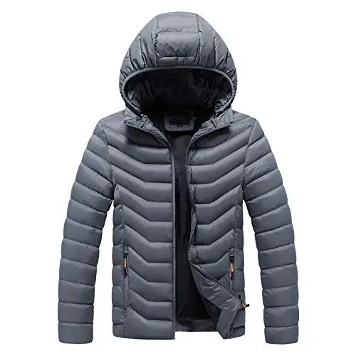 Produktbild: QINQNC Herren Kaschmir Warme Schwarze Steppmantel Herren Winddicht Winter-Softshell-warme Jacke Soft-Mäntel mit Kapuziner-Patchwerk für Männer Manner Leichter Wintermantel Men's Field (Grey, L)