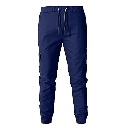 Produktbild: QINQNC Herren Kordelzug Cargohose Männer Baggy Chino Cargo Plus Mehrhose Herrentasche lässige Größe Sporthose Werkzeug Herrenhose Herren Cargo Chino Cargohose Herren Mit (Navy, M)