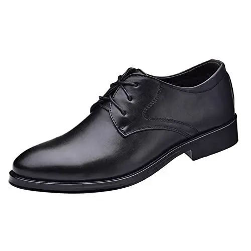 Produktbild: QINQNC Herren Leichte Kurzschaft Stiefel Manner Freizeit Atmungsaktive bequeme Business-Schnürschuhe für die Arbeit, Freizeit, einfarbige Lederschuhe für Herren Male Matt Lackschuhe Herren (Black, 45)