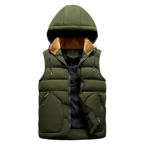 Produktbild: QINQNC Herren Puffer Kurzmantel Male Slim Fit Outdoor Winter Splice Tops Sleeve Blouse Men's with Zip Cap Long Sweater Men's Coats Jackets Men's Field Hardshelljacken Herren Wasserdicht (Green, XXL)