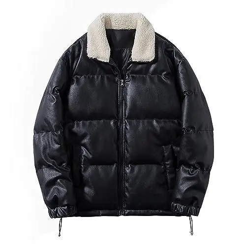 Produktbild: QINQNC Herren Puffer Mantel Herren Stand Collar Kostum Einfarbige Reversjacke für Herren im und Winter mit -Reißverschluss und doppelten Seitentaschen Men Lange Coat Herren Gothic Mantel (Black, M)