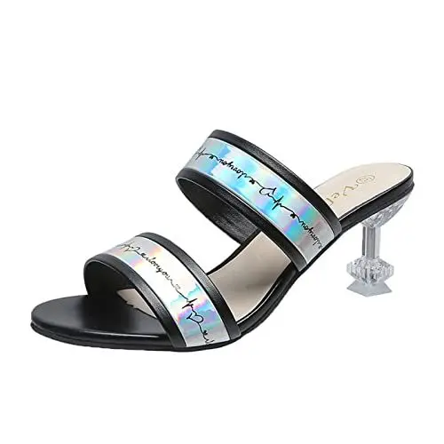 Produktbild: QINQNC Jelly Shoes Damen Sandalen Flach Heel Crystal Damen Sandalen Open Toe Frühling Pailletten und Mode Damen Sandalen Wildling Schuhe Damen Wide Fit Sandalen Damen (Black, 38)