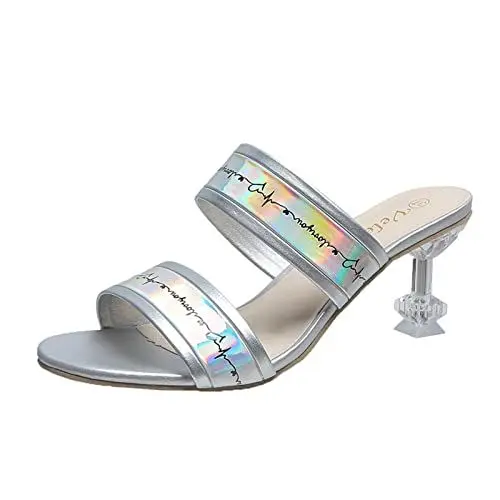 Produktbild: QINQNC Jelly Shoes Damen Sandalen Flach Heel Crystal Damen Sandalen Open Toe Frühling Pailletten und Mode Damen Sandalen Wildling Schuhe Damen Wide Fit Sandalen Damen (Silver, 40)
