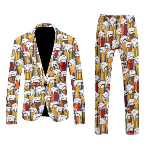 Produktbild: QINQNC Male Klassischer Weihnachtsanzüge Herren Damen Herren Oktoberfest Bedruckte Freizeitanzugjacke Festivalkleidung Festival Feier Outdoor Event Jacke mit Hose Männer V-Ausschnitt Mit (Red, S)