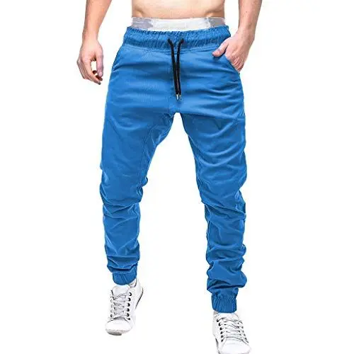 Produktbild: QINQNC Male Pyjama Tarnhose Herren Loose Chino Hose Männer Joggy-Hosen lässige elastische Joggings Sport solide Baggy-Taschen Hosen Men Kniepolster Bekleidung Herren Loose Cordhose (Blue, XL)