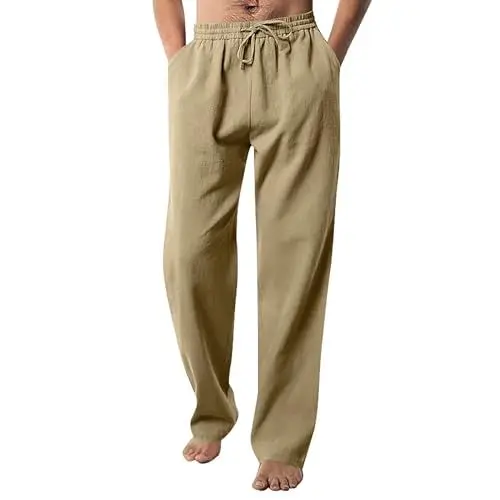 Produktbild: QINQNC Male Thermo Slim Fit Camouflage Sweathose Men's Lässige und modische einfarbige, lockere, Trendige Strandhose mit Kordelzug für Herren Male Athletic Laufhose Herren Kniepolster Hip (Khaki, M)