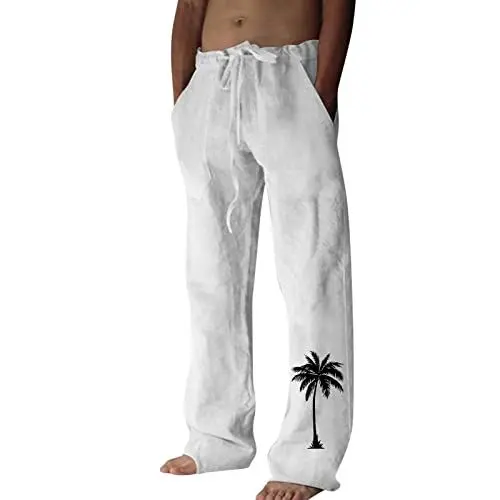 Produktbild: QINQNC Men Gefütterte Laufhose Herren Kniepolster Herren- und einfarbige Freizeithose, japanische Sporthose, schmale Füße Herren Breite Tarnhose Men's Loose Fit Baumwolle (White, M)