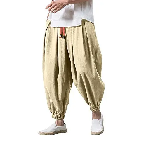 Produktbild: QINQNC Men Lässige Taktische Hosen Men Camp Workwear Mode Lose Beiläufige Breite Hosen Männer Elastische Hosen Bein Farbe Solide Männer Hosen Men'S Kniepolster Leichte Laufhose Herren Baggy (Khaki, M)
