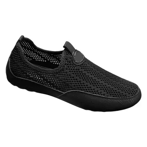 Produktbild: QINQNC Men Ohne Schnürung Schwarz Buty Mens Tennis Sommermode Herren Einzelfuß Steigbügel Sneakers Herren Mesh Bequeme orthopädische Freizeitschuhe Men Bequem Extra Weite Braune (Black, 43)
