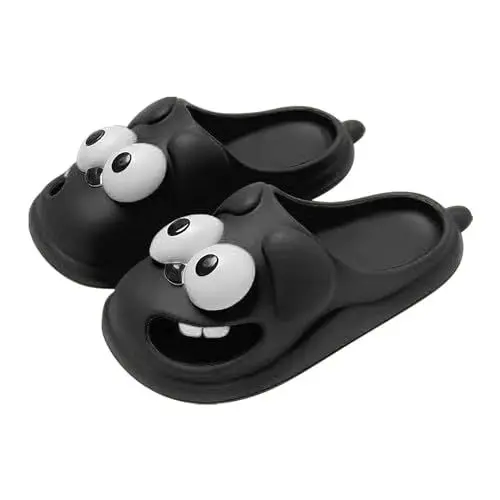 Produktbild: QINQNC Sandalen Silber Damenpantoffeln Slippslider Big Eye Dog Slipper Zunge Hausschuhe 3D Big Eye Dog Spaß Cartoon Paket Eva Hausschuhe Schuhe Damen Massage Schuhe Akupressur Sandalen (Black, C)