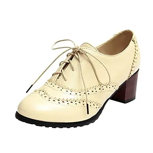 Produktbild: QINQNC Schuhe Bei Fersenspor Schnürsandalen Damen Schuhe Schnürung Runde lässige Fersen Dicke Farbe High-Heel Zehenfest Frauen High Heels für Frauen Sandalen Beige Damen Sandalen Schwarz (Beige, 37)