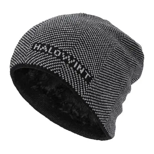 Produktbild: QINQNC Unisex Gesichtsmaske Weich Schlafhaube Männer Winter-Wollmütze für Damen, lockere Wollmütze, übergroße gestrickte warme Wintermütze, geeignet für kaltes Damen Weich Caps Für (Black, One Size)